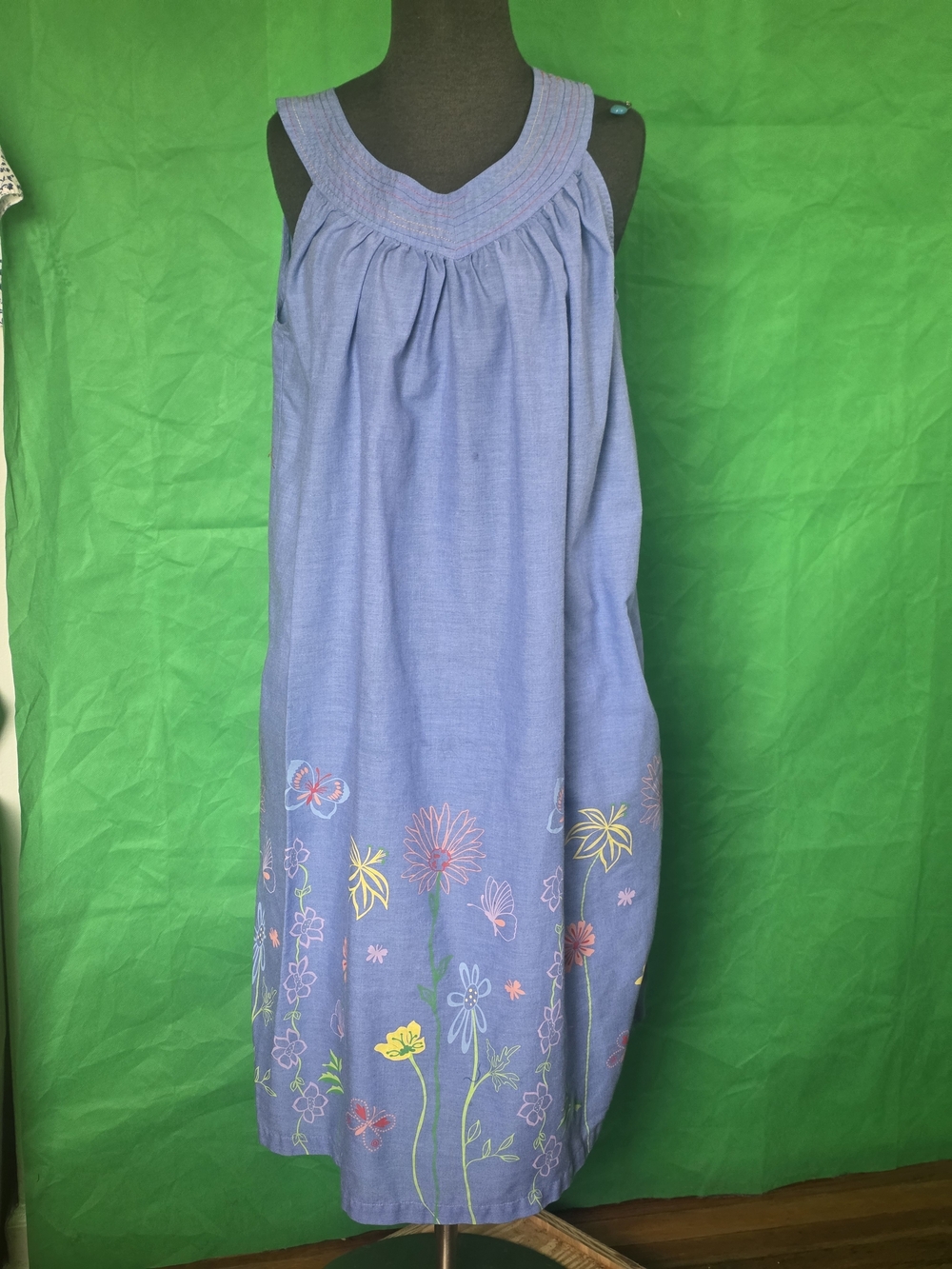 Secret Treasures Blue Embroidered Floral Cotton Nightgown L Moo Moo House Dress